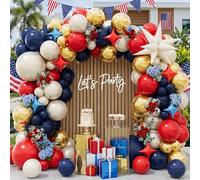 Kit per arco a palloncino a doppio strato, rosso, bianco, blu, rosso rubino scuro, blu navy e oro, decorazioni per feste patriottiche per il 4 luglio, giorno dell'indipendenza, laurea, compleanno