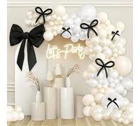 Kit per arco a palloncino nero con palloncini bianchi perla, fiocco gigante in raso, nastro extra large, set di ghirlande fai da te per compleanni, matrimoni, addio al nubilato, fidanzamenti