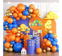 Kit per arco di ghirlanda di palloncini, 115 pezzi, palloncini in lattice blu, arancione e oro, con palloncini in lattice stampati a forma di stella arancione da 12 pollici, perfetto per feste di comp