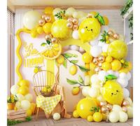 Kit per arco di palloncini a ghirlanda da 4/119 pezzi con palloncini gialli, bianchi e oro, inclusi palloncini in foil a forma di limone sorridente, per festa di nascità a tema limone, festa della lim
