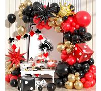 Kit per arco di palloncini a tema casinò, 104 pezzi, rosso, nero e oro, in lattice metallico, kit con dadi corona esplosiva stella esplosiva per donne e uomini, serate al casinò a Las Vegas,