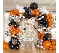 Kit per arco di palloncini arancioni neri e bianchi, 150 palloncini arancioni neri metallizzati argento e coriandoli per laurea, compleanno, baby shower, decorazioni per feste di Halloween
