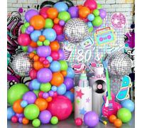 Kit per arco di palloncini arcobaleno al neon, colori fluo, rosa, viola, verde lime, arancione, azzurro, in lattice, ghirlanda, palloncini da discoteca, per feste a tema rock anni '80 e '90, feste a