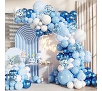 Kit per arco di palloncini blu, 140 pezzi, metallizzati, celesti e bianchi, kit di coriandoli con stella, per matrimoni, addio al nubilato, baby shower, feste di compleanno