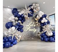 Kit per arco di palloncini blu e argento, 231 pezzi, con palloncini a stella in alluminio, decorazioni per feste di compleanno, Capodanno, palloncini in lattice con coriandoli per laurea, kit per arco