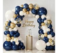 Kit per arco di palloncini blu e oro, kit per arco di palloncini in lattice blu scuro blu scuro con palloncini bianchi e oro cromato, ghirlanda e palloncini coriandoli dorati, per matrimoni