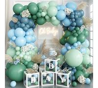 Kit per arco di palloncini con ghirlanda blu e verde polverosa, 118 palloncini per feste per bambini, baby shower, giungla, bosco, oceano, spiaggia, sotto il mare, decorazioni per feste per il primo