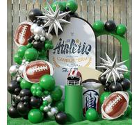 Kit per arco di palloncini da calcio, 101 pezzi, confezione da 45,7 cm, colore verde, nero, argento, con 3 pellicole da calcio e 2 stelle argentate, decorazione fai da te per il giorno del gioco