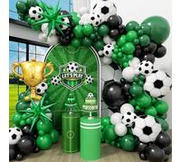 Kit per arco di palloncini da calcio, 132 pezzi, con palloncini verde scuro, nero, bianco, per sport, calcio, baby shower, feste di compleanno