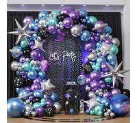 Kit per arco di palloncini galassia, 142 pezzi, decorazioni per feste con palloncini metallizzati blu, viola, argento, verde, nero e stella, per feste di compleanno a tema galassia, sistema solare e