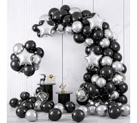 Kit per arco di palloncini in lamina d'argento nera e argento, 60 pezzi, set per decorazioni per feste di compleanno, matrimoni, baby shower, addio al nubilato, feste di laurea, anniversari