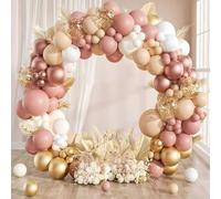 Kit per arco di palloncini in oro rosa, 136 pezzi, beige, retrò, rosa, con coriandoli dorati, palloncini color crema e bianco, per ragazze, donne, feste di compleanno, matrimoni, San Valentino, baby