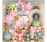 Kit per arco di palloncini natalizi, 112 palloncini in lattice rosa verde oro con canna di zucchero elio Mylar Foil Christmas Balloon Arch Set per decorazioni per feste di Natale, compleanno