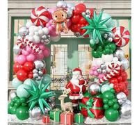 Kit per arco di palloncini natalizi, 153 pezzi, decorazioni per feste di Natale, palloncini in lattice rosso, verde e bianco, omino di pan di zenzero, mulino a vento, bastoncino di zucchero