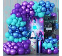 Kit per arco di palloncini neri, viola, blu, metallizzati, blu, viola, verde acqua, nero, palloncini, palloncini metallizzati, per bambini, ragazzi, uomini, videogiochi, feste di compleanno, baby