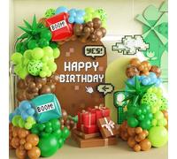 Kit per arco di palloncini per videogiochi, 147 pezzi, palloncini in lattice verde marrone blu con palloncino in lamina per ragazzo gamer notte festa di compleanno forniture decorative