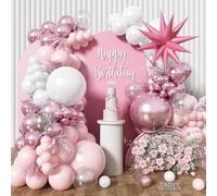 Kit per arco di palloncini rosa e bianco, palloncini rosa pastello e bianchi con stelle metallizzate, per feste di compleanno e San Valentino