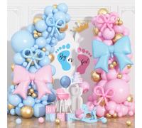 Kit per arco di palloncini rosa e blu, 121 pezzi, per rivelare il sesso di ragazzo o ragazza, kit con palloncini in lamina di fiocco, blu pastello, rosa, oro metallizzato, palloncini per feste di