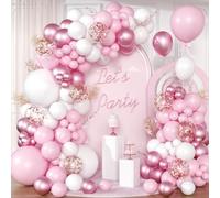 Kit per arco di palloncini rosa, kit di ghirlande di palloncini rosa e bianchi, 147 palloncini rosa bianchi con palloncini rosa metallizzati per donne e ragazze, decorazione per feste di compleanno,