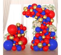 Kit per arco di palloncini rosso, blu e oro, rosso, blu reale, oro metallizzato palloncini per eroe baseball giorno dell'indipendenza, compleanno, laurea, matrimonio, pensionamento, decorazioni per