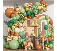 Kit per arco di palloncini Safari, 129 pezzi, verde scuro, marrone, bianco, sabbia, nude, oro, ghirlanda, animali, monstera, foglie, stampa giungla, giraffa, leone, decorazione per feste di compleanno