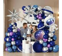 Kit per arco di palloncini spaziali, 139 pezzi, con astronauta e galassia, con palloncini in lattice metallizzato blu navy argento e strumenti fai da te, decorazioni di compleanno per baby shower