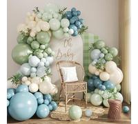 Kit per arco di palloncini verde salvia blu polveroso, 115 pezzi, blu nebbia, verde avocado, kit con palloncini bianchi avorio, per ragazzi e uomini, compleanni, baby shower, rivelazione di genere