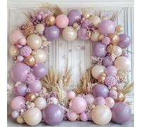 Kit per arco di palloncini viola, rosa, beige, doppio farcito viola e rosa, ghirlanda di palloncini con sabbia bianca, lavanda, rosa, oro metallizzato, palloncini per matrimoni, baby shower