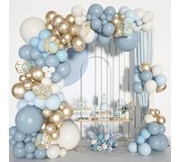 Kit Per Arco Di Palloncino Blu Polveroso, 105Pezzi Palloncino Azzurri e Oro con Palloncini Bianco Blu, Arco Ghirlanda Palloncini Bluy Per Compleanno Battesimo Bambino Matrimonio Decorazioni Festa