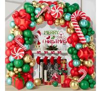 Kit per arco o ghirlanda di palloncini natalizi, 150 pezzi, con palloncini rossi, verdi e oro, a forma di bastoncini di zucchero e stelle rosse, adatto per decorazioni natalizie, per uso in interni