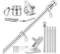 Kit per asta per bandiera aggiornato con supporto per staffa a 2 posizioni e anelli rotanti per bandiera, da 1,5 m a 1,8 m, kit asta in metallo per bandiera americana da 3 x 5 e 4 x 6, asta per