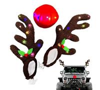 Kit per auto con corna di corna di renna - Costume dal naso rosso, kit auto Rudolph, decorazione per auto, accessori in peluche per auto, decorazione per auto, graziosa decorazione per veicoli, per