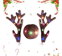 Kit per auto renna di Natale - Costume per veicolo, Set di luci a LED | Ornamento automatico festivo per il camion SUV Specchio Tetto Porta Venture Vacanze Decorazione esterna