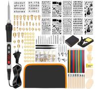 Kit per bruciare il legno, 203 pezzi, strumento digitale per bruciatori a legna da 100 W con temperatura regolabile, set di penne pirografiche con 54 punte, timbri con lettere e numeri, 10 stencil
