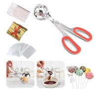 Kit per cake pop, stampo per cake pop, con 100 sacchetti per cake pop, 100 fascette girevoli, 100 bastoncini per cake pop, lecca-lecca, caramelle, cioccolatini e biscotti (rosso, L)