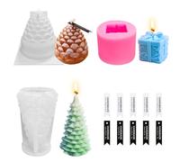 Kit per Candele Fai da Te con Stampi Silicone, 3 Pezzi Stampi Natalizi, Albero di Natale, Scatola Regalo, Pigna per Candele e Sapone Artigianale
