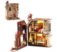 Kit per casa delle bambole in legno a tema natalizio, mini casa delle bambole in miniatura con mobili, puzzle 3D in legno fermalibri, decorazione per libri, kit artigianali regalo per adulti