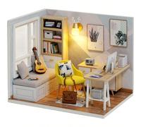 Kit per casa delle bambole in miniatura in legno da assemblare: include copertura antipolvere, luce LED e accessori. Benvenuti nel nostro negozio!Un kit per una casa delle bambole in miniatura in scal