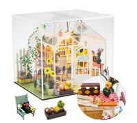 Kit per casa delle bambole, serra fai da te in miniatura, con luce LED, modellino in legno per adulti, casa dei fiori, regali per amici (con copertura antipolvere)