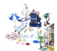 Kit per casa in miniatura - 26 pezzi decorazione da spiaggia, piccola casa delle bambole, modello a tema marino, accessori dettagliati migliorano il realismo, la costruzione creativa, divertente per