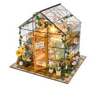 Kit per casa in miniatura per adulti, mini edificio di case, kit fai da te in miniatura per adulti, kit mini casa delle bambole in legno per compleanno, Natale, serra con fiori e luce solare