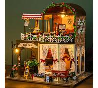Kit per casa in miniatura per adulti, mini edificio di case, kit fai da te in miniatura per adulti, mini casa delle bambole in legno per compleanno, Natale, caffetteria