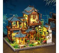 Kit per casa in miniatura per adulti, mini kit di costruzione di case con luce LED, kit fai da te in miniatura per adulti, mini casa delle bambole in legno per compleanno Natale, rima in bambù P019-B