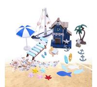 Kit per casa in miniatura, serra per casa delle bambole, modello decorativo blu costiero, struttura in legno e resina PVC, dimensioni compatte 12 cm, ideale per collezionisti e decorazioni per la casa