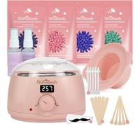 Kit per ceretta - Macchina scalda cera digitale per depilazione con 4 confezioni di perline di cera dura e vasetto in silicone per tutto il corpo, gambe, viso, sopracciglia, bikini, kit brasiliano a