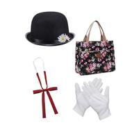 Kit per costume da bambinaia vittoriana, 4 pezzi, cappello a bombetta nero con fiori, papillon, guanti bianchi e borsa per tappeto, costumi per la Giornata mondiale del libro per ragazze
