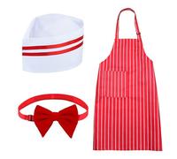 Kit per costume da cameriere, 3 pezzi, costume di carnevale per adulti, grembiule a righe rosse e bianche con 1 tasca, cappello da cuoco con papillon rossi, carnevale anni '50, cosplay, per circo, hot