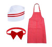 Kit per costume da cameriere anni '50, grembiule a righe rosse e bianche, cappello da chef, papillon, carnevale, cosplay, feste, 3 pezzi