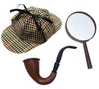 Kit per costume da detective vittoriano, cappello da cacciatore di cervi, tubo in stile vittoriano marrone e lente d'ingrandimento, set di accessori da 3 pezzi