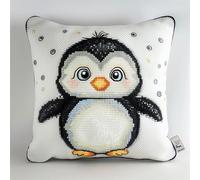 Kit Per Cuscino a Punto Croce Pinguino Punto Croce Kit da Ricamare Prestampato per Principianti 40x40cm Prestampato Set per Cuscino Punto Croce Cuscino Punto Croce Fai da te con Ago da Ricamo e